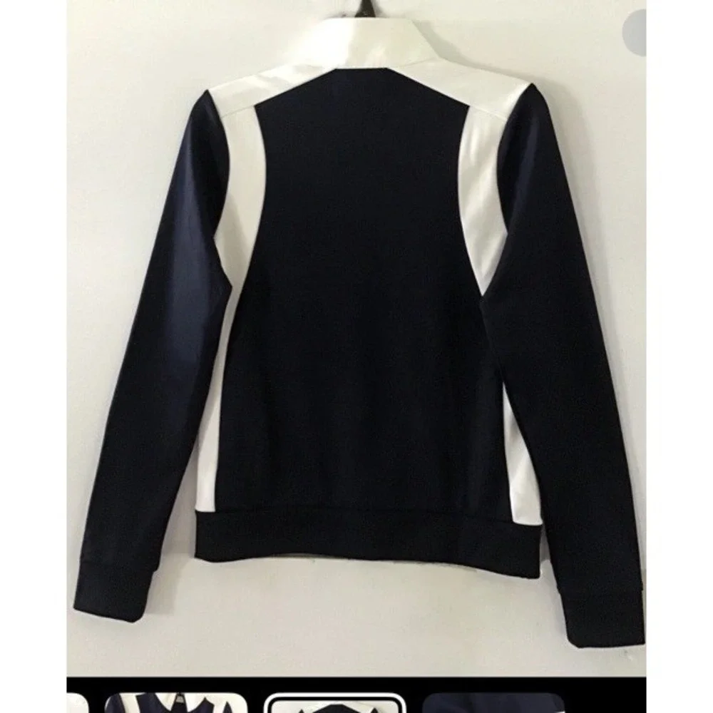Tory Burch Sport Track Jacket Navy Blue Ivory White ColorBlock XL Full Zip